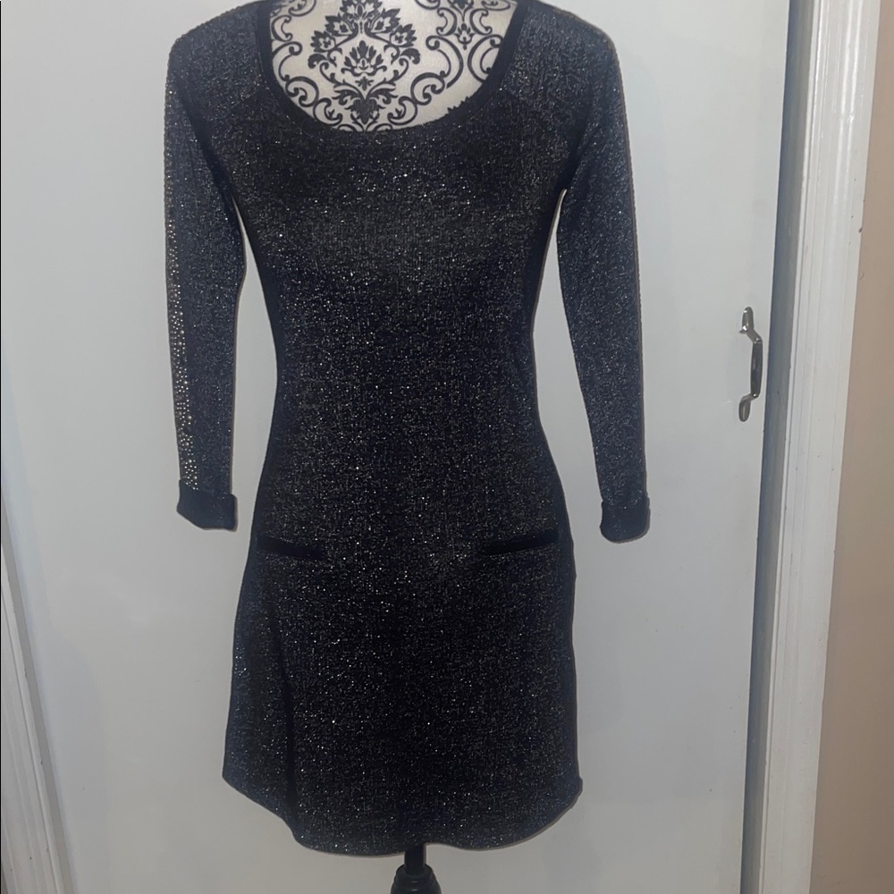 Jessica Simpson Black Glitter Long Sleeve Dress